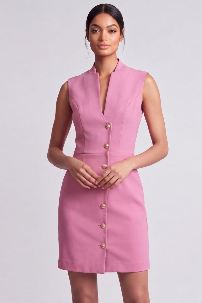 Load image into Gallery viewer, V-Neck Pink Short Single Breasted Work Dress