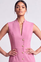 Load image into Gallery viewer, V-Neck Pink Short Single Breasted Work Dress