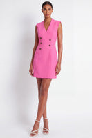 Load image into Gallery viewer, V-Neck Pink Double Breasted Short Work Dress