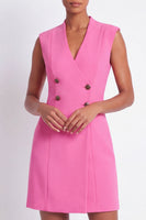 Load image into Gallery viewer, V-Neck Pink Double Breasted Short Work Dress