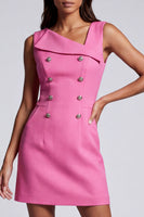 Load image into Gallery viewer, Asymmetrical Neck Hot Pink Double Breasted Short Work Dress