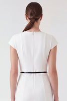 Load image into Gallery viewer, Round Neck Pencil Short Cap Sleeves White Work Dress with Belt