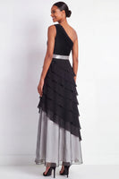 Load image into Gallery viewer, Black A Line One Shoulder Maxi Formal Dress with Ruffles