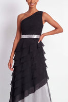 Load image into Gallery viewer, Black A Line One Shoulder Maxi Formal Dress with Ruffles
