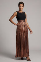 Load image into Gallery viewer, Sparkly Coffee Metallic Long A Line Boat Neck Mother of the Bride Dress