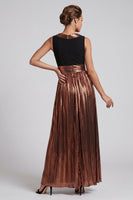 Load image into Gallery viewer, Sparkly Coffee Metallic Long A Line Boat Neck Mother of the Bride Dress