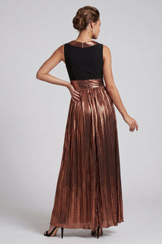 Sparkly Coffee Metallic Long A Line Boat Neck Mother of the Bride Dress
