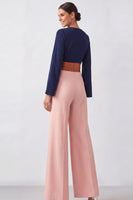 Load image into Gallery viewer, Brown V-Neck Color Block Formal Jumpsuits with Belt