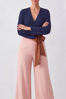 Load image into Gallery viewer, Brown V-Neck Color Block Formal Jumpsuits with Belt
