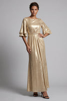 Load image into Gallery viewer, Sparkly Metallic Ruched Champagne Long Sheath Mother of the Bride Dress