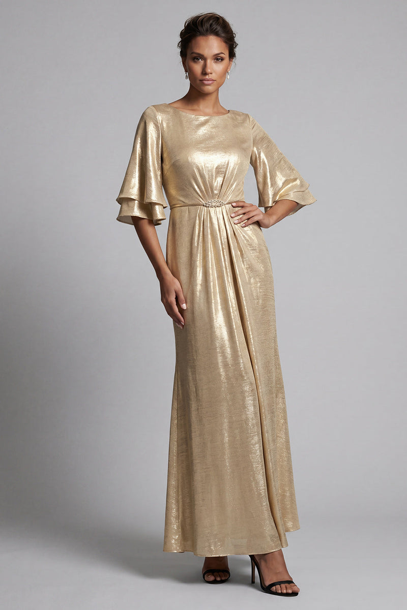 Load image into Gallery viewer, Sparkly Metallic Ruched Champagne Long Sheath Mother of the Bride Dress