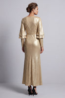 Load image into Gallery viewer, Sparkly Metallic Ruched Champagne Long Sheath Mother of the Bride Dress