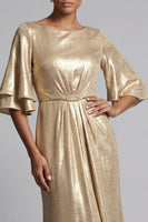 Load image into Gallery viewer, Sparkly Metallic Ruched Champagne Long Sheath Mother of the Bride Dress