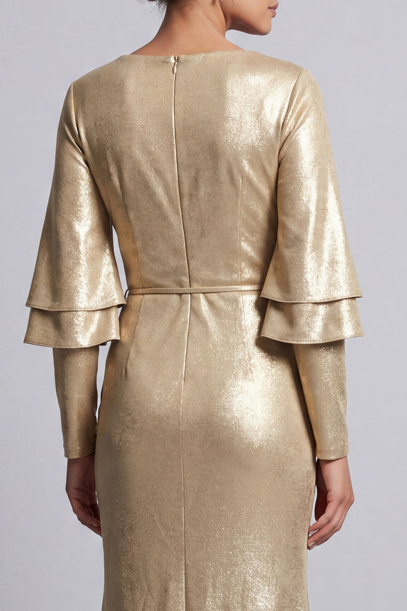 Load image into Gallery viewer, Sparkly Metallic Ruched Champagne Long Sheath Mother of the Bride Dress