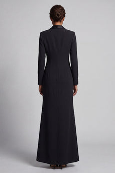 Shawl Lapel Mermaid Black and White Double Breasted Long Work Dress