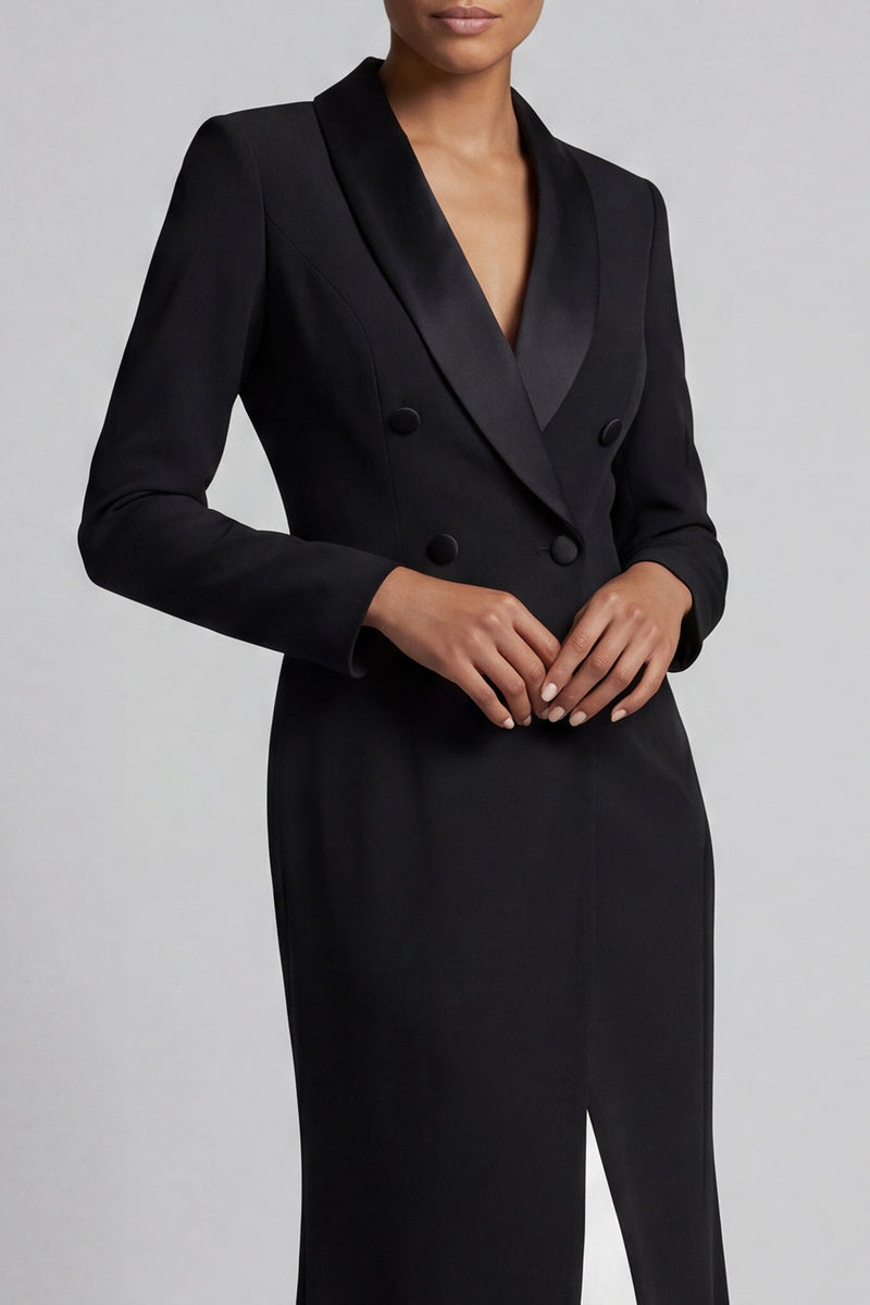 Load image into Gallery viewer, Shawl Lapel Mermaid Black and White Double Breasted Long Work Dress