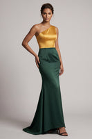 Load image into Gallery viewer, Mermaid Green and Yellow Color Block Patchwork Long Formal Dress