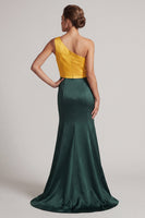Load image into Gallery viewer, Mermaid Green and Yellow Color Block Patchwork Long Formal Dress