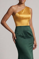 Load image into Gallery viewer, Mermaid Green and Yellow Color Block Patchwork Long Formal Dress