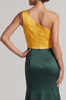 Load image into Gallery viewer, Mermaid Green and Yellow Color Block Patchwork Long Formal Dress