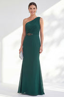 Load image into Gallery viewer, Mermaid Green Maxi One Shoulder Ruched Formal Dress