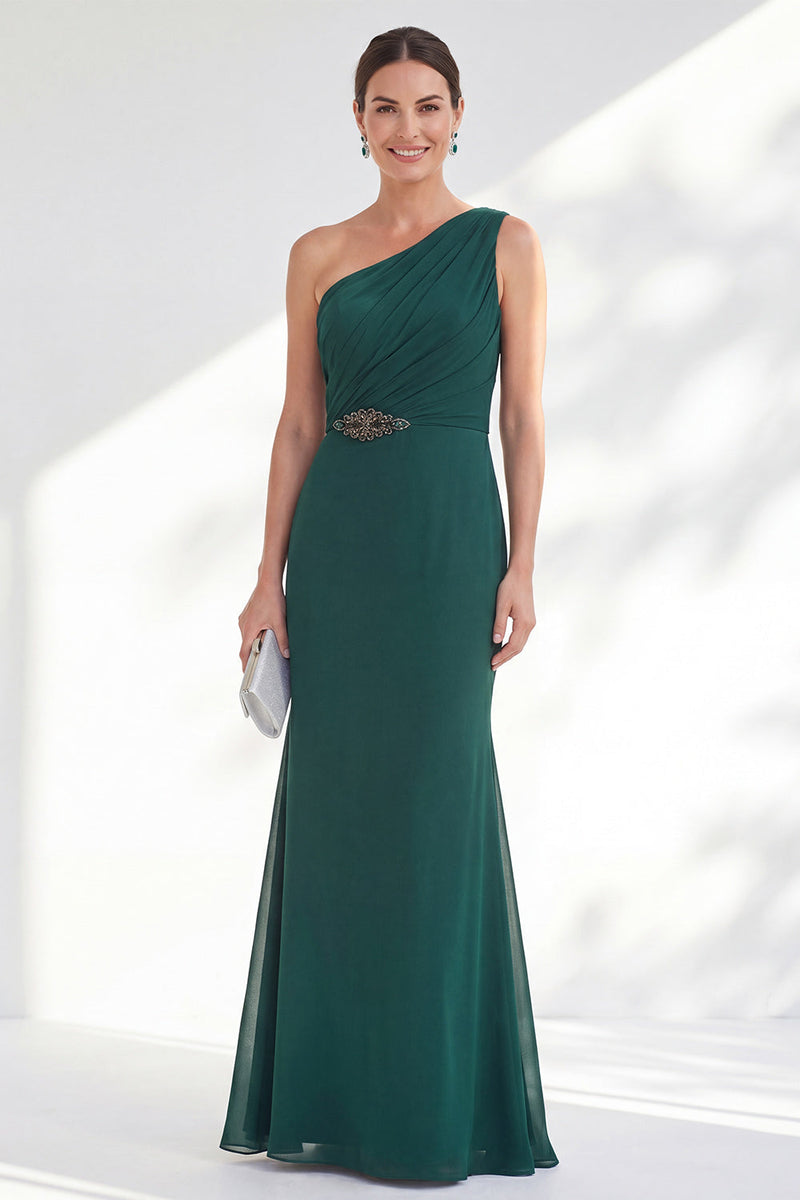 Load image into Gallery viewer, Mermaid Green Maxi One Shoulder Ruched Formal Dress