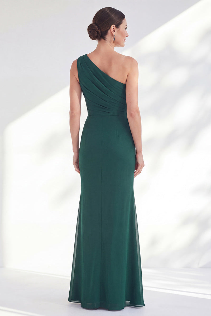 Load image into Gallery viewer, Mermaid Green Maxi One Shoulder Ruched Formal Dress