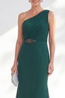 Load image into Gallery viewer, Mermaid Green Maxi One Shoulder Ruched Formal Dress