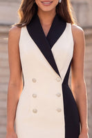 Load image into Gallery viewer, Shawl Lapel Black and White Double Breasted Bodycon Short Work Dress