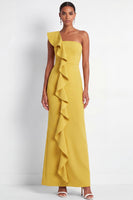 Load image into Gallery viewer, Butter Yellow Mermaid One Shoulder Maxi Wedding Guest Dress with Ruffles