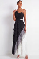 Load image into Gallery viewer, Maxi Black and White A Line Color Block Wedding Guest Dress with Ruffles