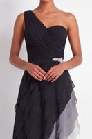 Load image into Gallery viewer, Maxi Black and White A Line Color Block Wedding Guest Dress with Ruffles