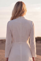 Load image into Gallery viewer, V-Neck A Line White Long Sleeves Western Beach Wedding Dress with Sash