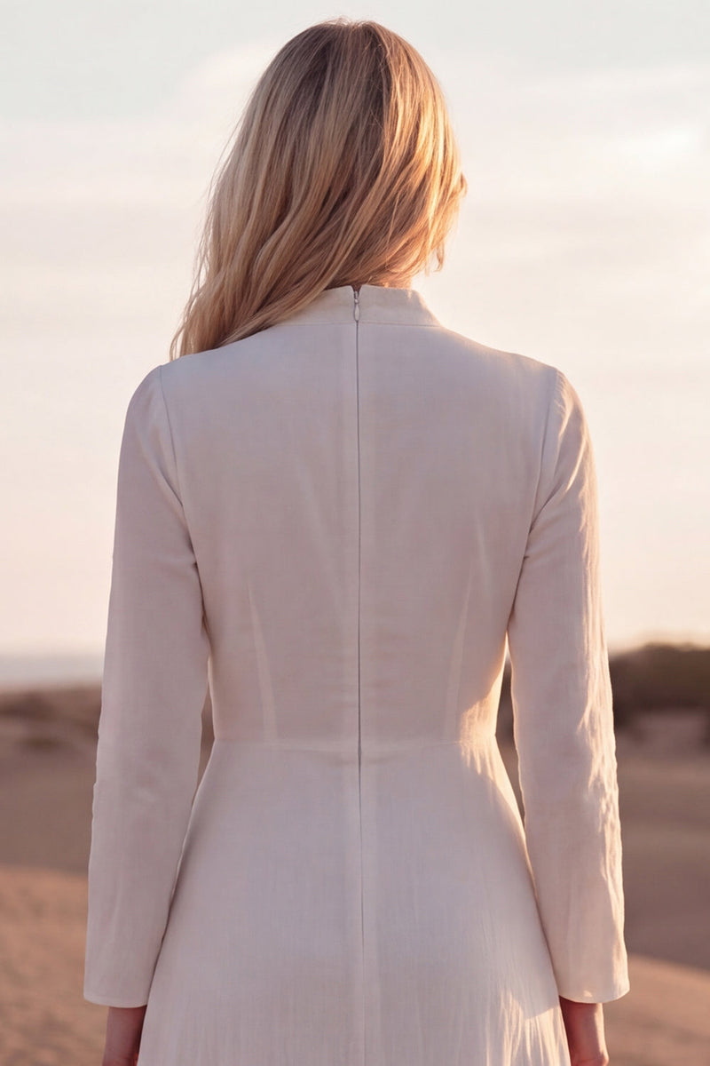 Load image into Gallery viewer, V-Neck A Line White Long Sleeves Western Beach Wedding Dress with Sash