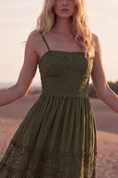 Load image into Gallery viewer, Green A Line Maxi Spaghetti Straps Boho Dress with Lace