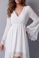 Load image into Gallery viewer, V-Neck White A Line High Low Beach Western Wedding Dress with Lace