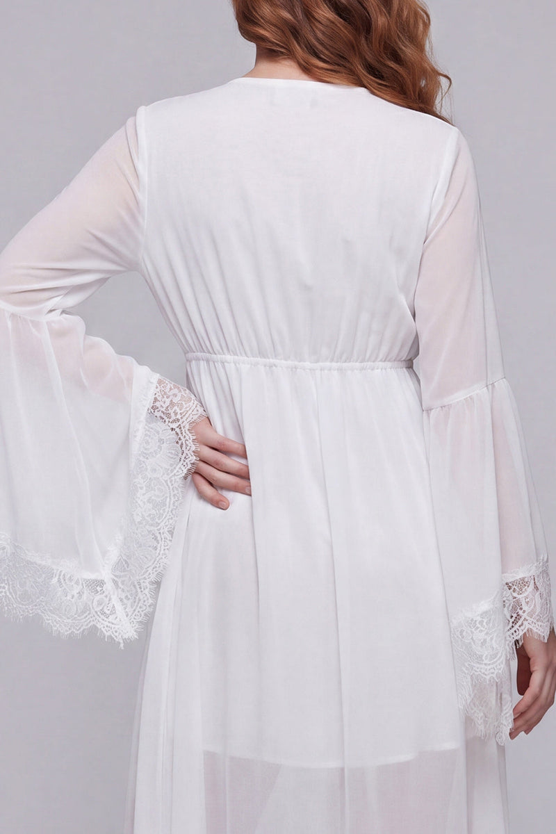 Load image into Gallery viewer, V-Neck White A Line High Low Beach Western Wedding Dress with Lace