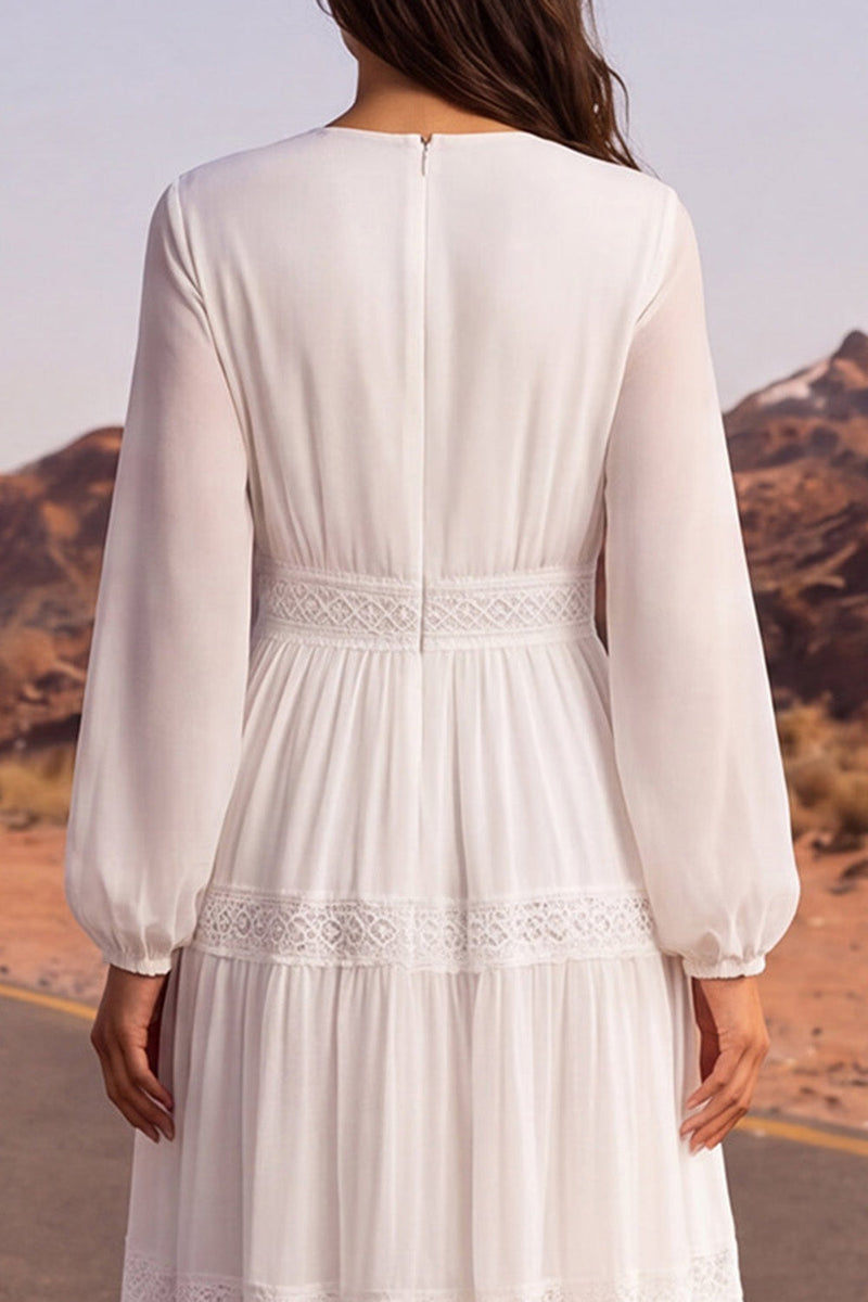 Load image into Gallery viewer, White Long Sleeves Floor Length V-Neck A Line Wedding Dress with Lace