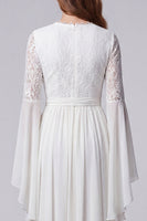 Load image into Gallery viewer, White Flare Sleeves V-Neck A Line Long Beach Wedding Dress with Lace