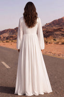 Load image into Gallery viewer, White A Line Long Sleeves Floor Length V-Neck Beach Wedding Dress with Sleeves