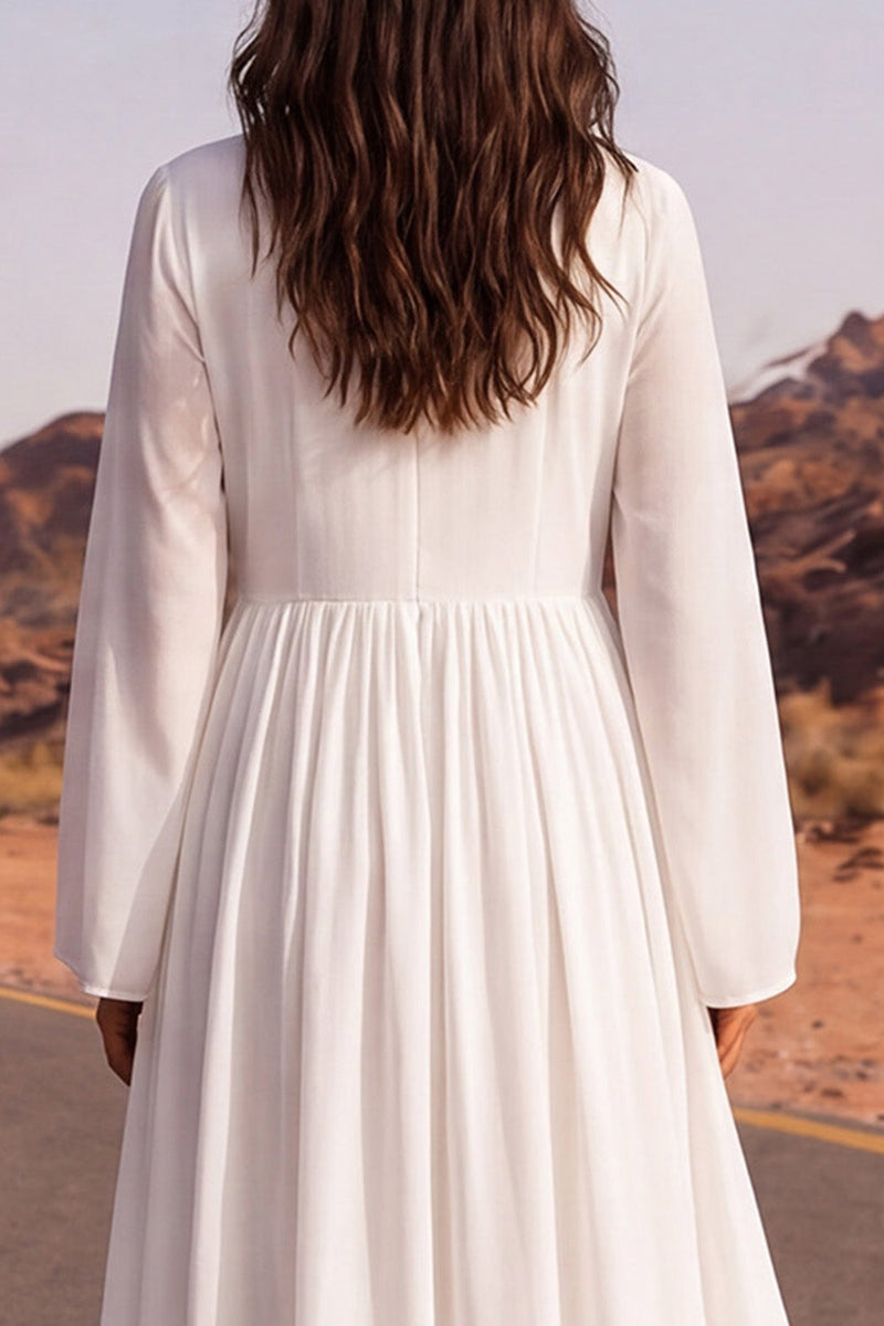Load image into Gallery viewer, White A Line Long Sleeves Floor Length V-Neck Beach Wedding Dress with Sleeves