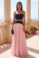 Load image into Gallery viewer, Pink Sweetheart Maxi A Line Color Block Formal Dress with Pleats