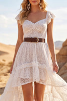 Load image into Gallery viewer, White High Low Lace Boho A Line Western Wedding Dress with Ruffles