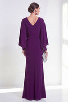 Load image into Gallery viewer, Mermaid Purple Maxi V-Neck Ruched Beaded Wedding Guest Dress