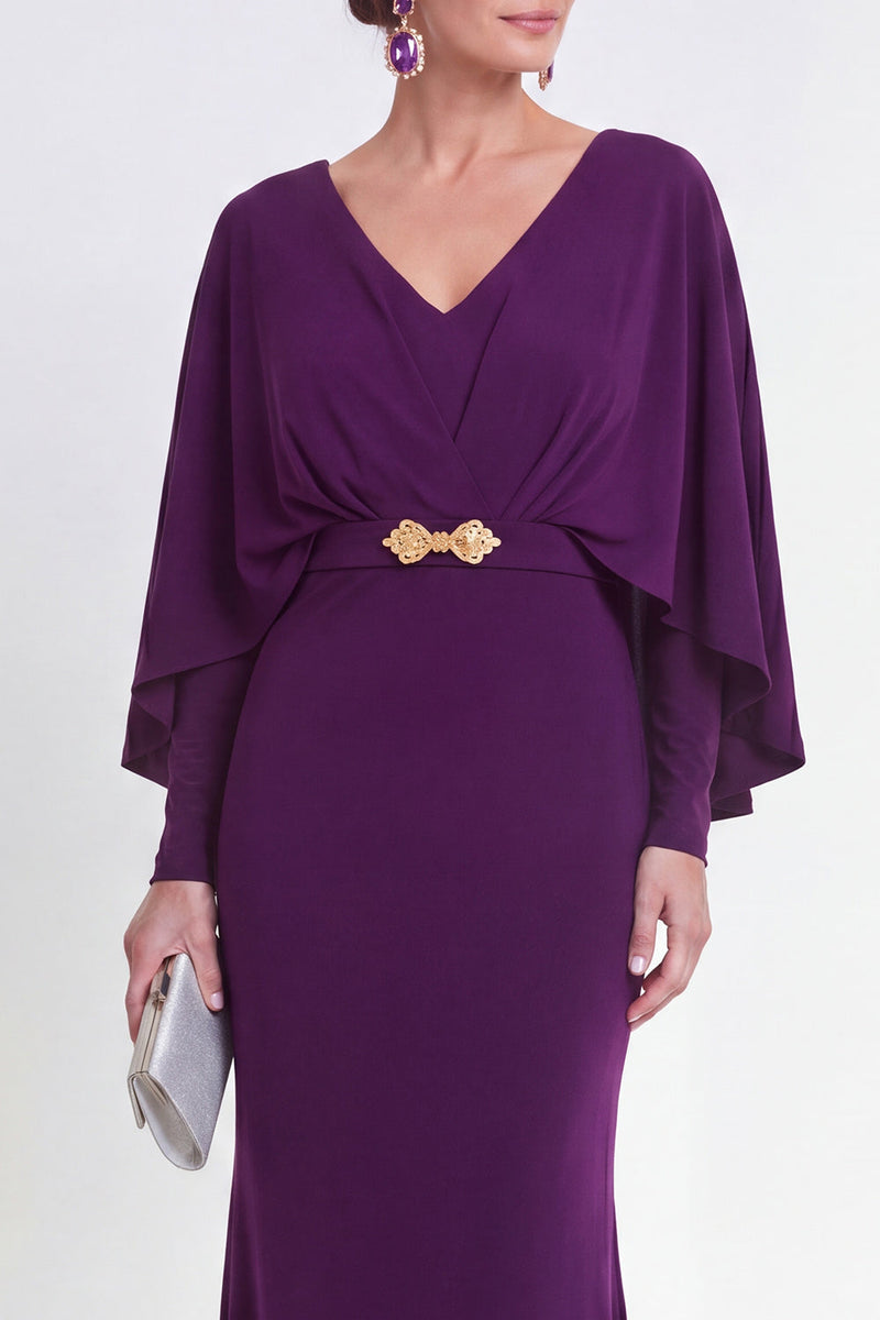 Load image into Gallery viewer, Mermaid Purple Maxi V-Neck Ruched Beaded Wedding Guest Dress