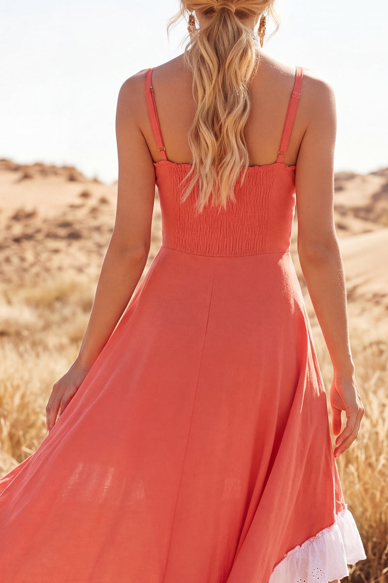 Load image into Gallery viewer, High Low A Line Brown Spaghetti Straps Boho Dress