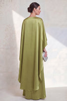 Load image into Gallery viewer, Mermaid Green Maxi V-Neck Ruched Wedding Guest Dress with Cape