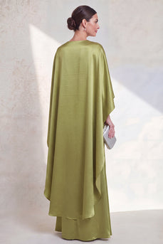 Mermaid Green Maxi V-Neck Ruched Wedding Guest Dress with Cape
