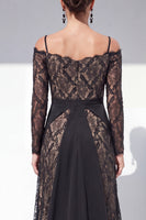 Load image into Gallery viewer, Lace Black Spaghetti Straps Maxi A Line Formal Dress with Sleeves