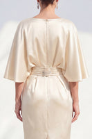 Load image into Gallery viewer, Boat Neck Bodycon Champagne Midi Ruched Wedding Guest Dress
